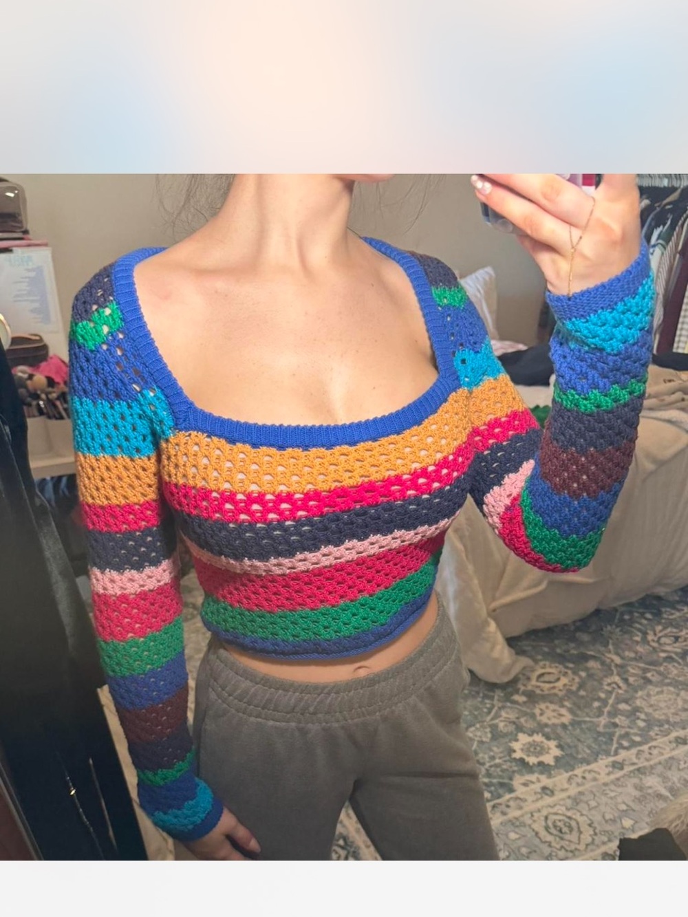 Multicolor Crochet Square Neck Top or swimsuit Cover-Up
